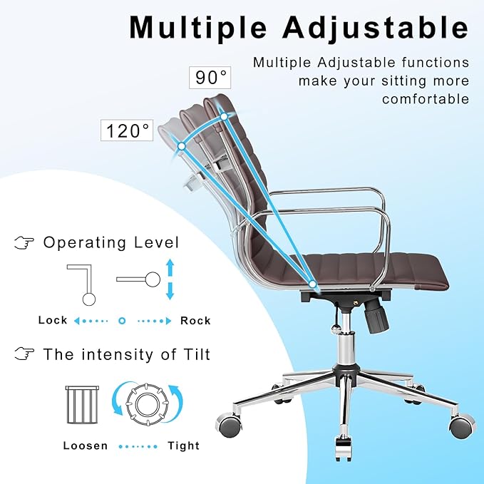 Arm Chair Ergonomic Office Chair with Wheels and Armrests Adjustable Heavy-Duty Swivel Chair for Home and Office Wide 22.83in Seat for Women and Men，Brown