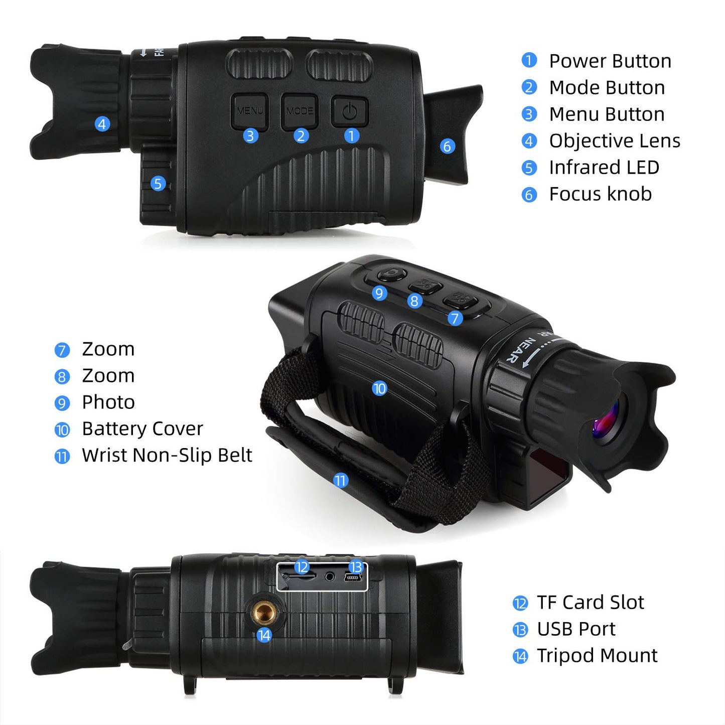 Digital Real Night Vision Monocular Goggle, Infrared Binocular for Hunting, Surveillance, Spotting and Spy, 4X Digital Zoom and Take HD Photo & 960P Video from 200m in Total Darkness