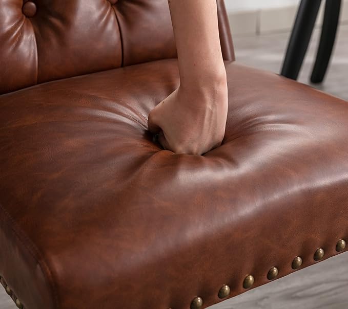 DUOMAY Modern Tufted Dining Chairs Set of 8, PU Leather Upholstered Dining Room Chairs Armless Guest Side Chair for Kitchen Dining Room, Wingback Accent Chairs with Solid Wood, Brown