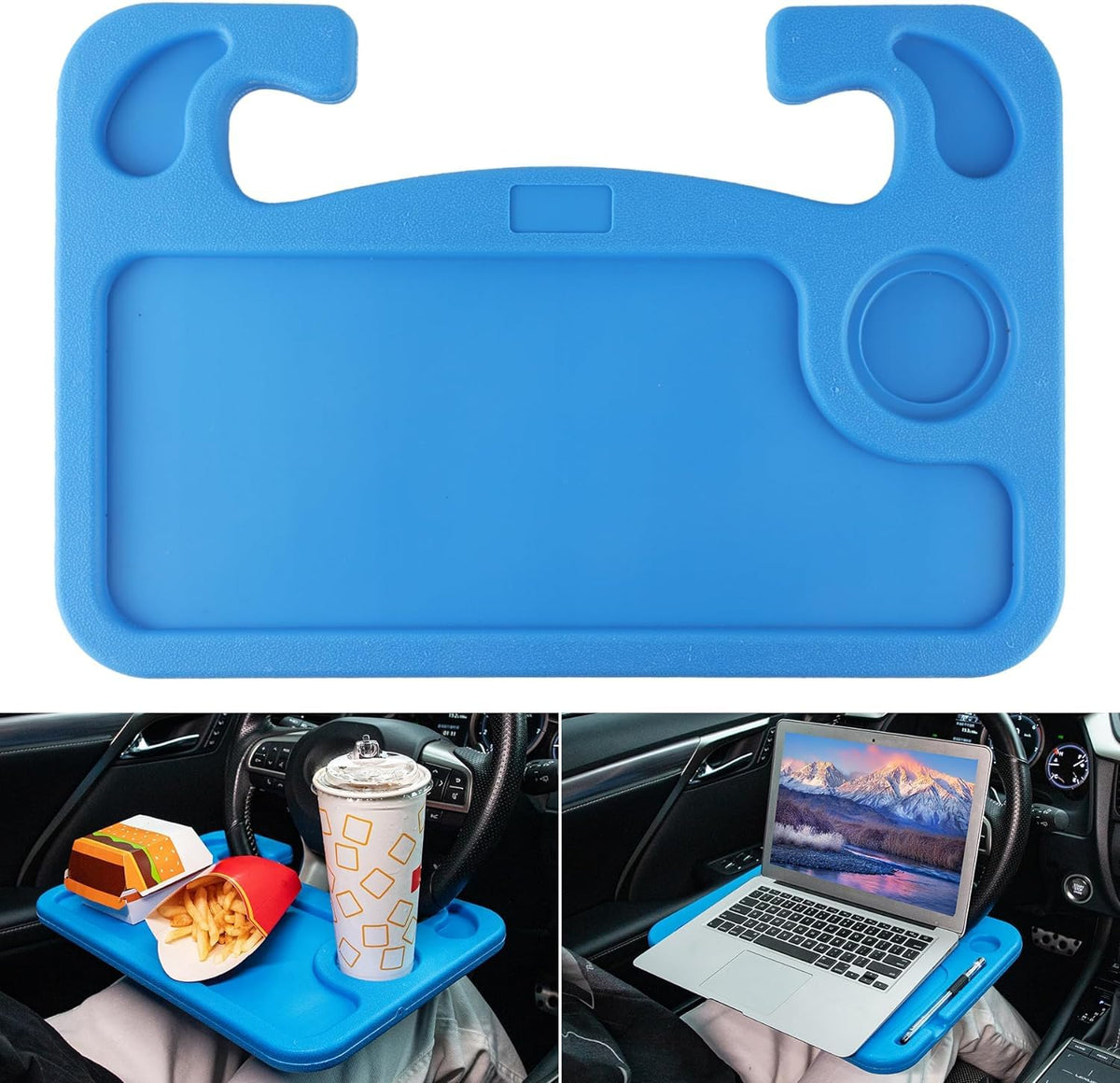 JUSTTOP Car Steering Wheel Desk for Laptop,Multipurpose Travel Car Accessories, Car Seat Stand Trays for Eating, Steering Wheel Under Table Console(Black)