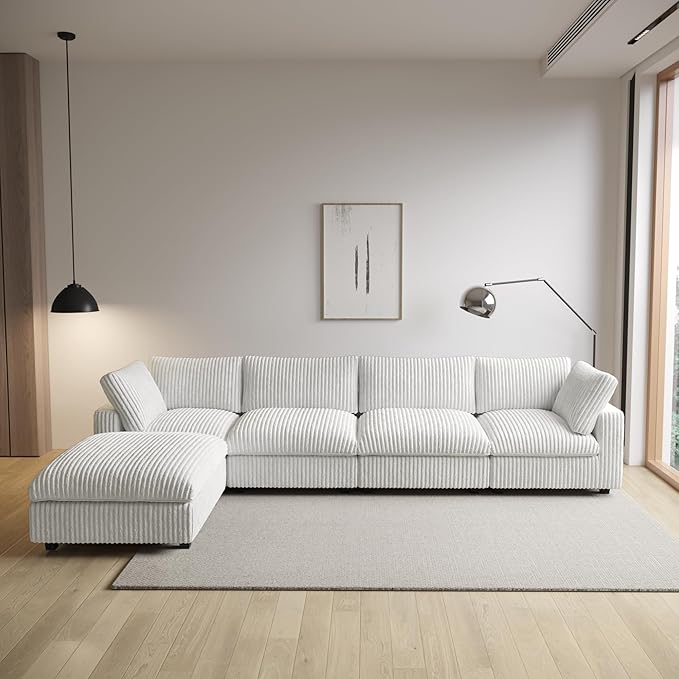 WJShome Cloud Modular Sectional Sofa,160" Oversized L Shaped Sofa Couch with Storage Ottoman,5 Seater Comfy Couch with Chaise Couches,Covers Washable&Replaceable (Beige)