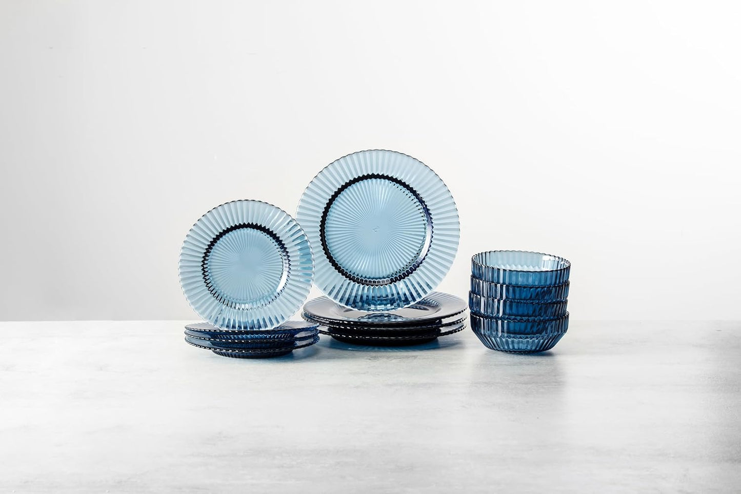Fortessa Archie Glass 12 Piece Dinnerware Set (Service for 4), Cornflower Blue