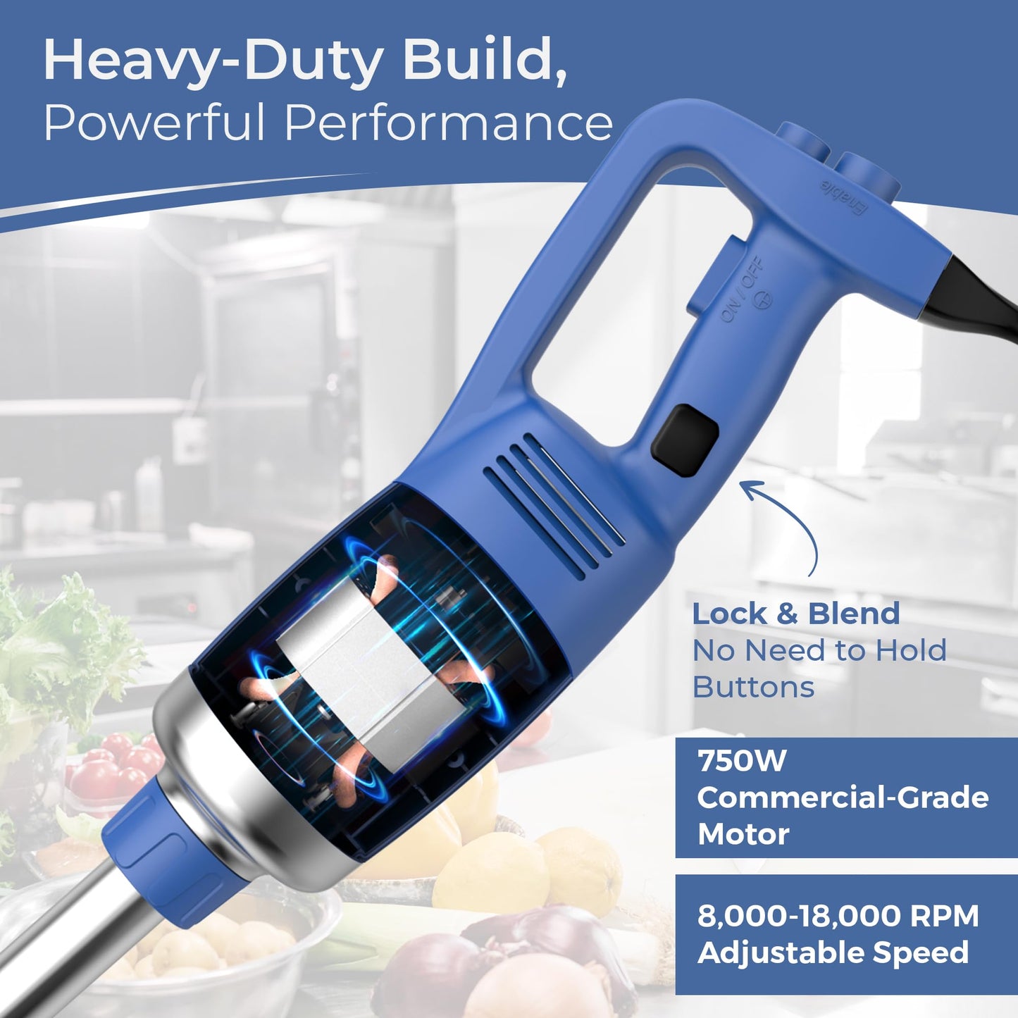 TK Commercial Immersion Blender, 750 Watt/1 HP Variable Speed Motor, 20,000 RPM X-Heavy Duty with Performance Assurance - 22"