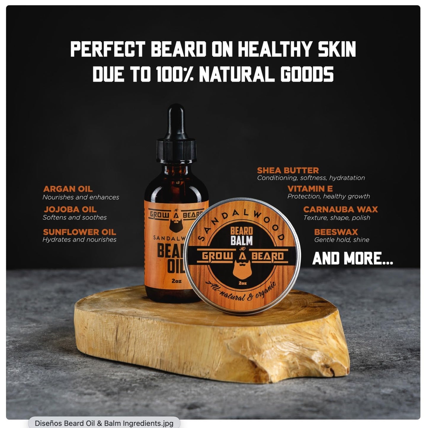 Beard Oil and Balm Set for Men - All-Natural Sandalwood & Citrus Scent, For Beard Growth and Care (2 Pack of 2 oz)