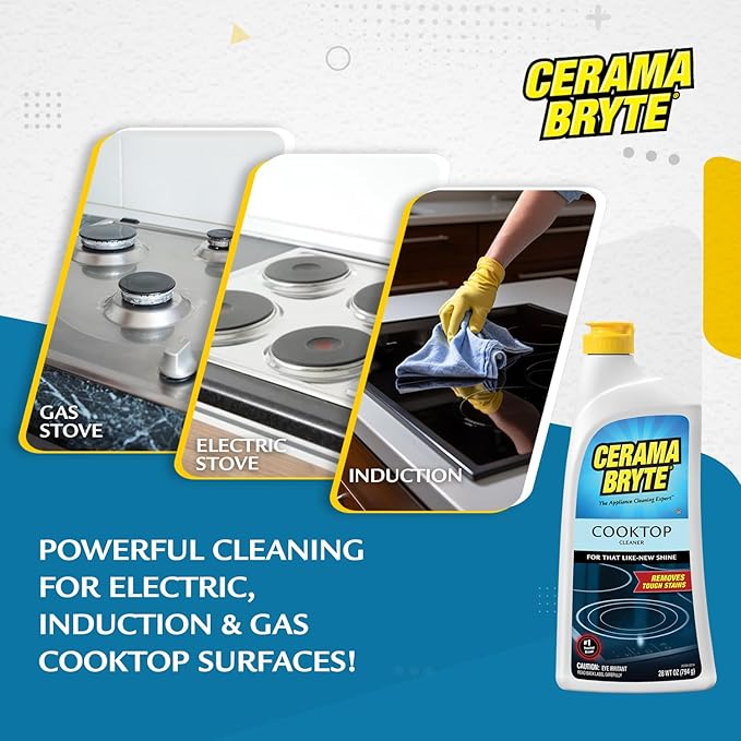 Cerama Bryte Cook Top Cleaner 18 oz 2-Pack & 3 Scraper Pad Pack
