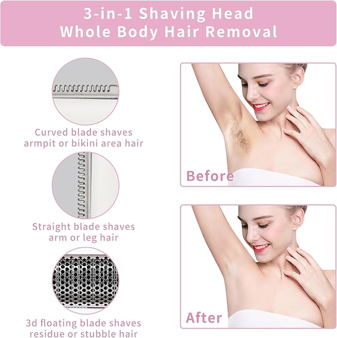 Wet & Dry Electric Razor for Women Men,4 in 1 Rechargeable Led Display Electric Shaver and Facial Hair Remover,Painless Ladies Body Razors for Nose Face Body Leg Bikini Arm Hair