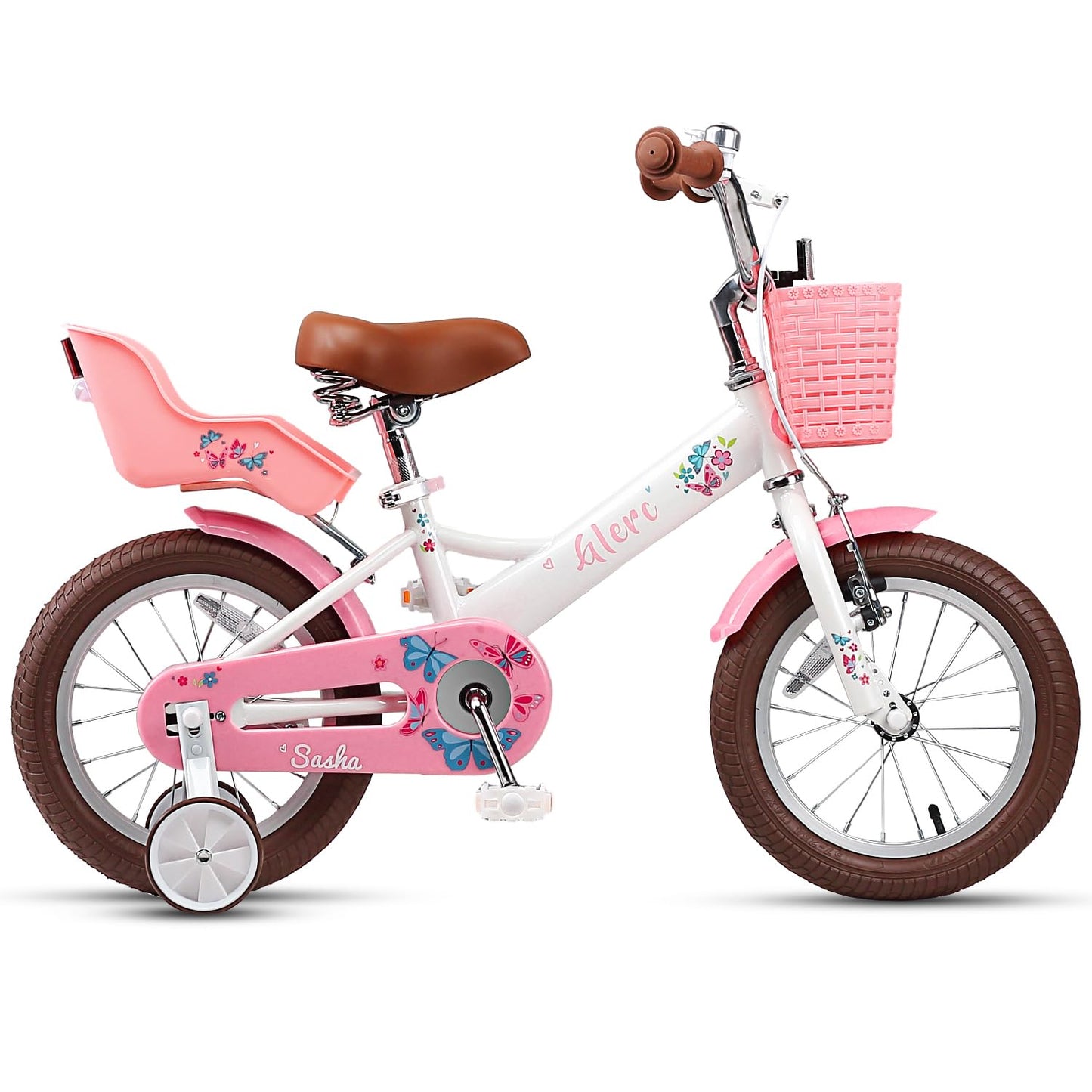 Glerc Sasha Girls Bike, 12 Inch Kids Bicycle for Ages 2-4 Years Old Children, Retro Vintage Style Toddler Bicycle with Doll Bike Seat and Basket, White