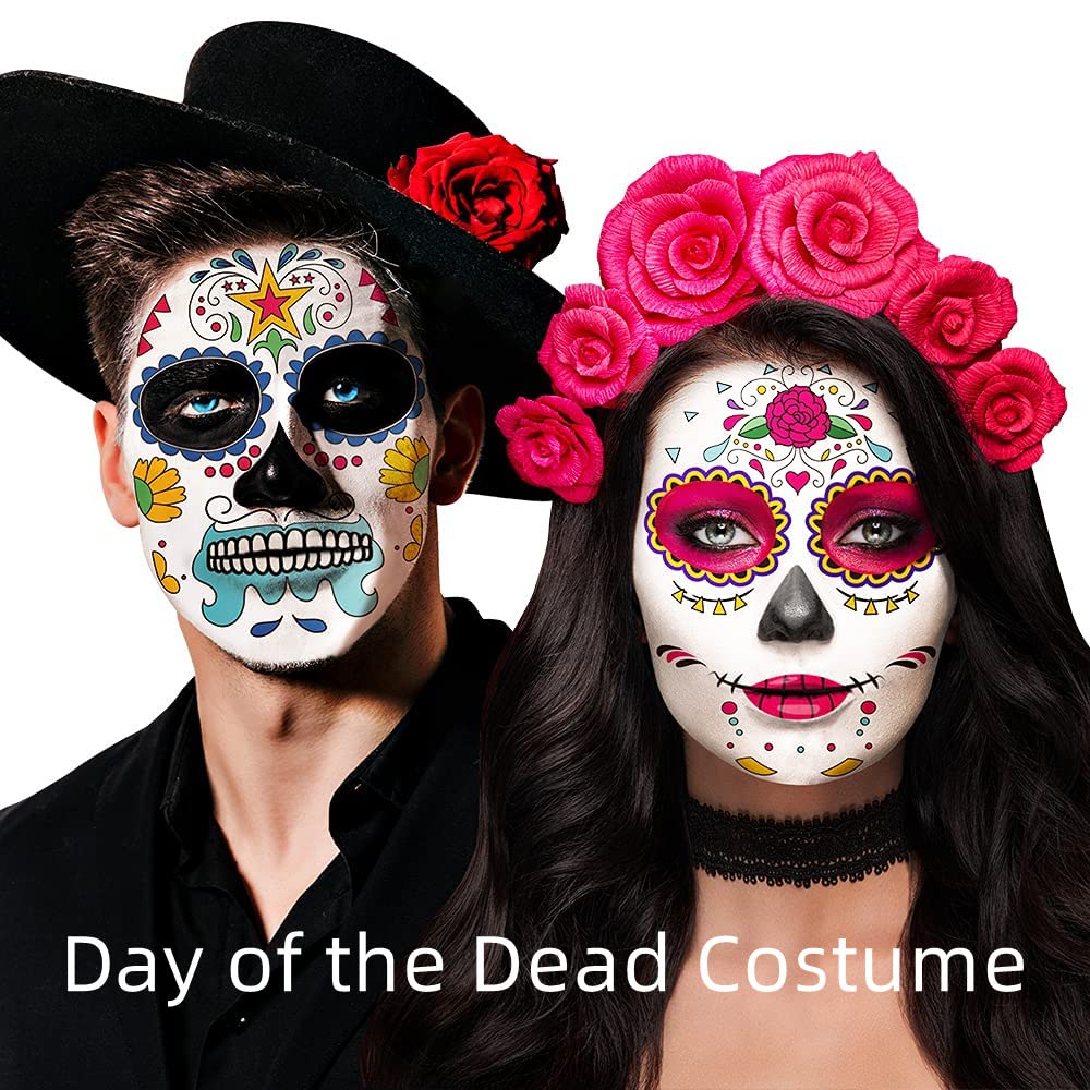 Mysense Black Face Body Paint Makeup,Water Activated Painting for Adults Children Sugar Skull Day of the Dead Skeleton Joker Gho