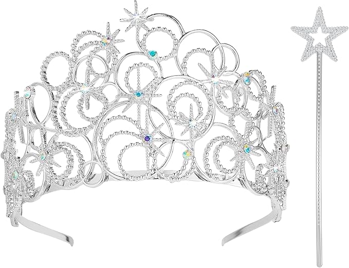 Alaxciax Bubble Crystal Crown Tiaras, Princess Crown Queen Tiara with Wand for Women for Birthday Bridal Wedding Prom Party