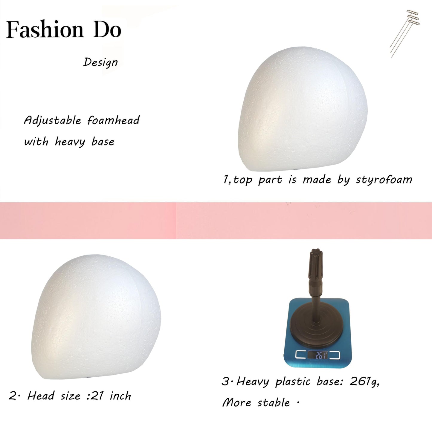 FASHION DO 2 PACKS Adjustable wig or hat black styrofoam abstract mannequin head holder stand (13   to 17   )(AD02-White Egg)