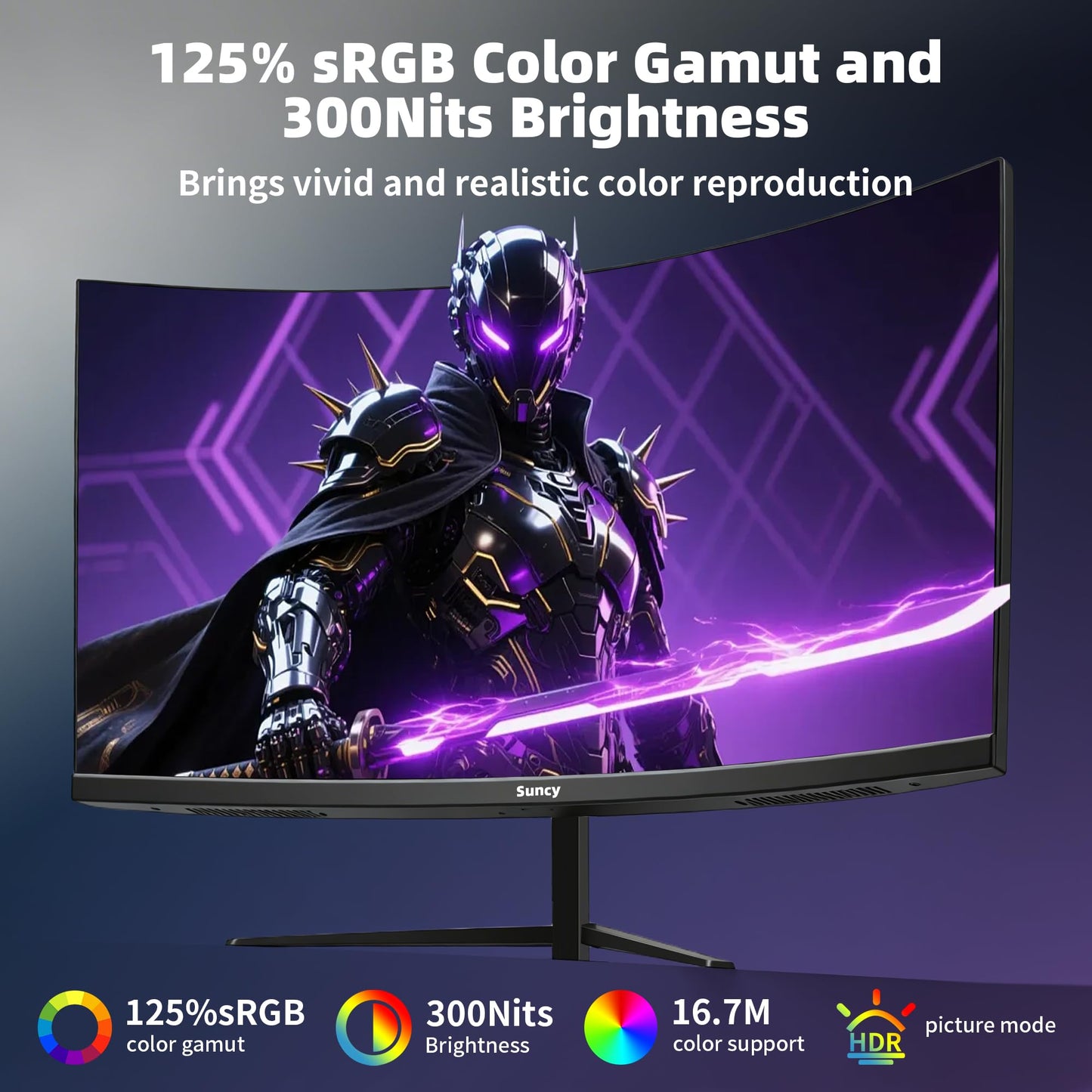 Suncy 32 Inch Curved 1k 240Hz Gaming Monitor High Refresh Rate, FHD 1080P Gaming PC Monitor HDMI DP1.4, Curved 1500R, HDR,Metal Stand,VESA Compatible.