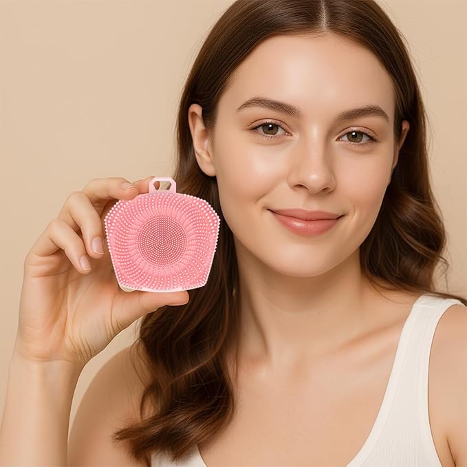 Face Scrubber, Silicone Exfoliating Brush for Men Women, Facial Cleansing Brush, Manual Waterproof Cleansing Skin Care, Blackhead Removing Pore Cleansing Massaging Face Brushes - Pink