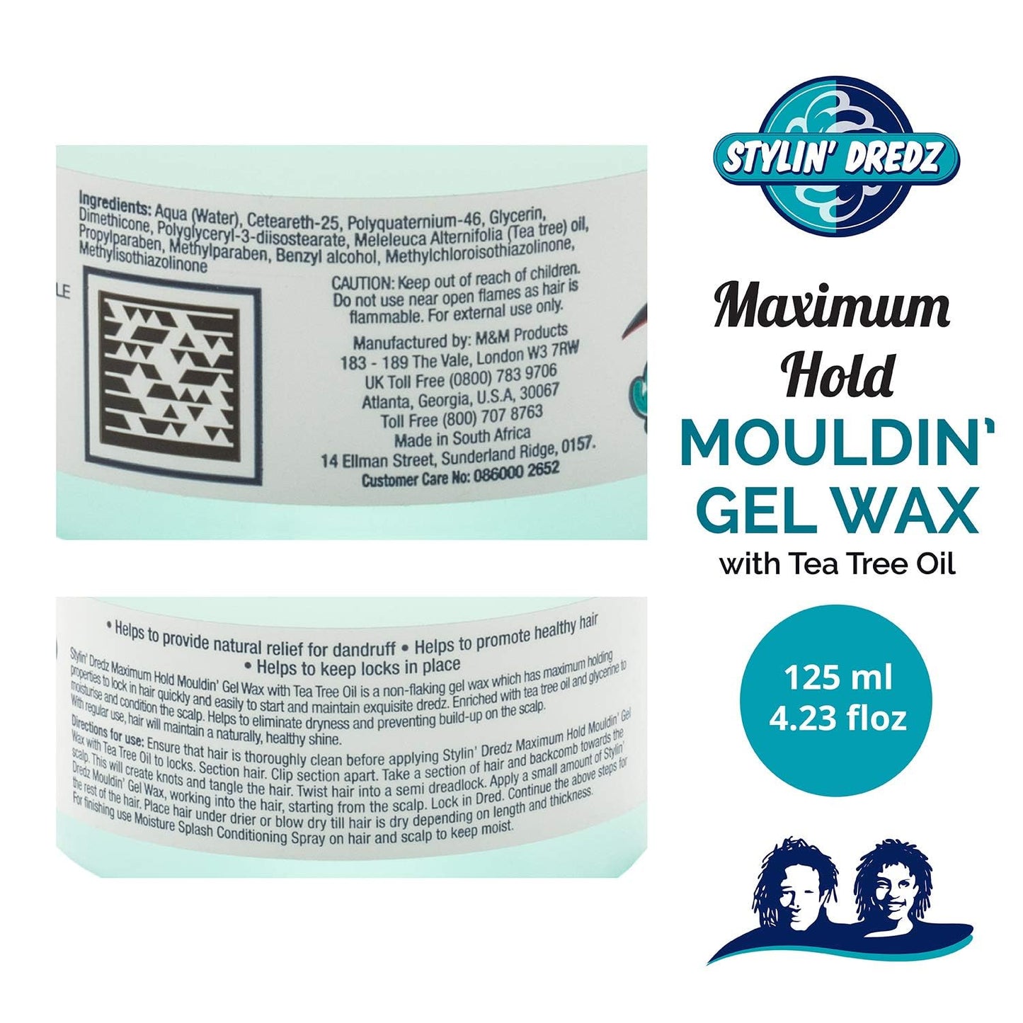 Stylin Dredz Mouldin' Gel Wax - Loc n Twist Gel - Dreadlock Gel Wax with Tea Tree Oil - 250 ml Pack of 4