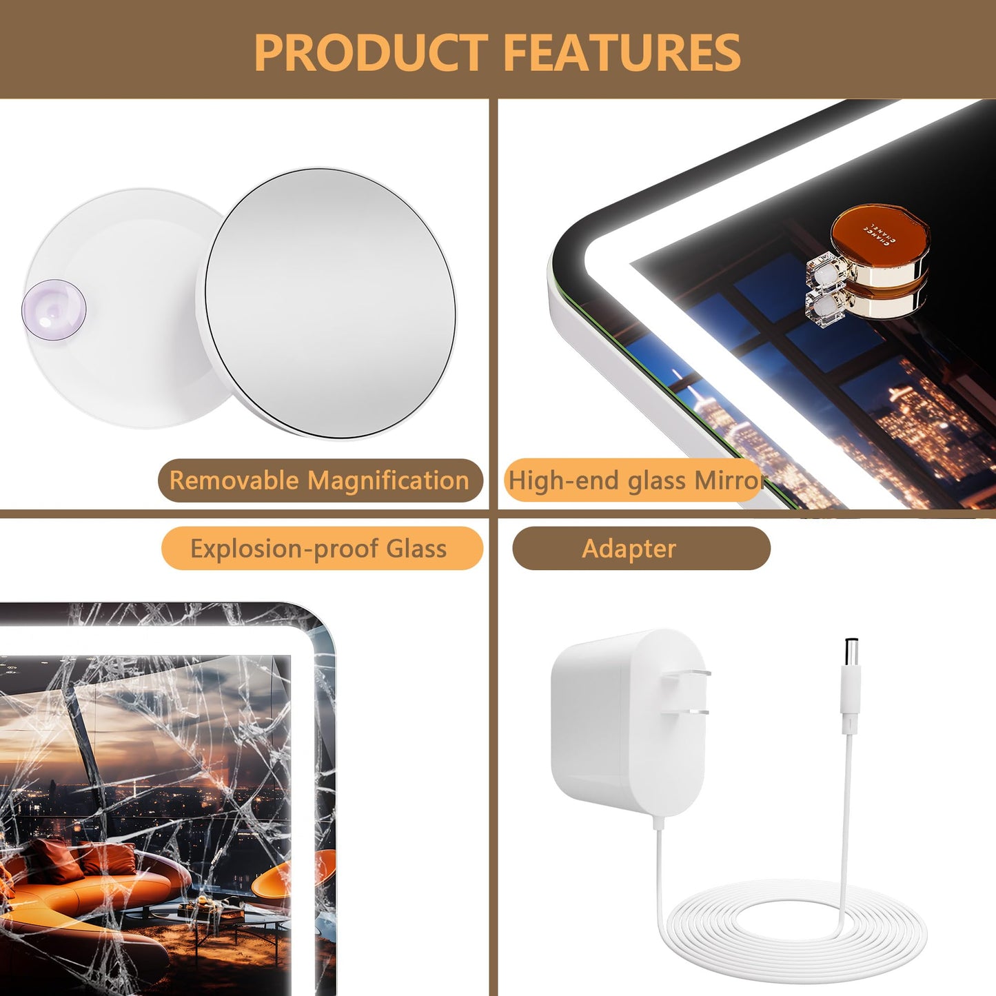 Hasipu Vanity Mirror with Lights, 50.2" x 34" LED Makeup Mirror, Lighted Makeup Mirror with Dimmable 3 Modes, Touch Screen Control Vanity Mirror Round White