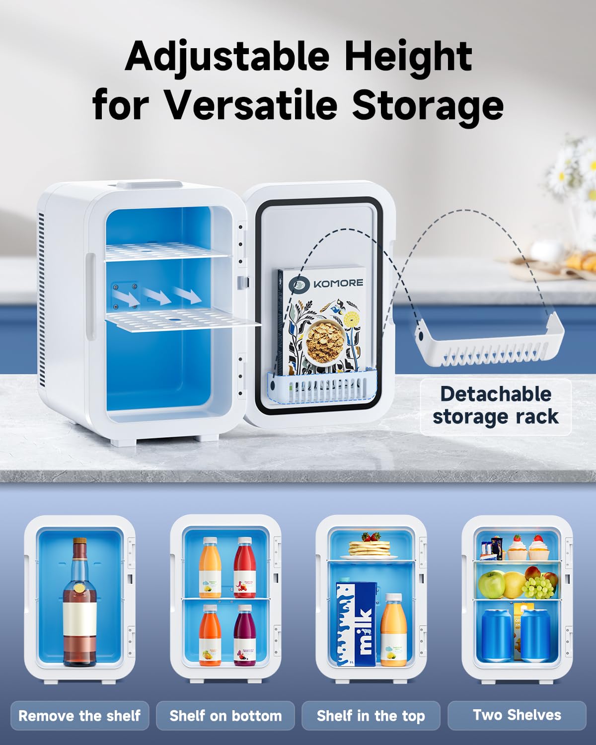 KOMORE Small Mini Fridge, 18L Portable Tiny Fridge for Skincare, 120V/12V Makeup Refrigerator Mini, Thermoelectric Cooler & Warmer for Drinks, Food, Cosmetics for Office/Dorm/Car/Travel, White