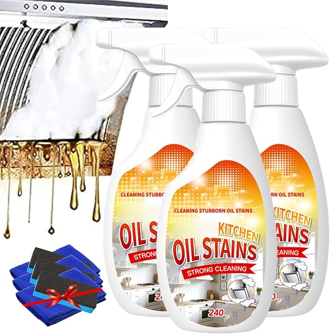 Fiell Heavy Grease Cleaner with Mild Formula Quick Decomposition,240ml Clean Kitchen up Oil Stains Spray,Kitchen Oil Cleaner,Multipurpose Oils Stain Remover Spray for Oven,Gas Stove,Cabinets,Grill (3)