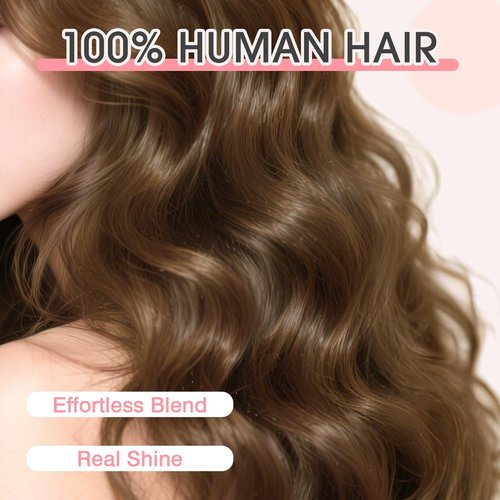 TESS Real Hair Toppers for Women Handmade Lace Base Womens Clip In Hairpieces with Bangs 5 Clips Natural Coverage Soft and Secure 2×6", Light Brown