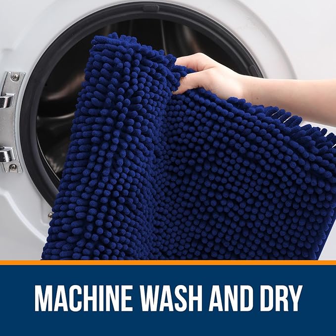 OLANLY Bathroom Rugs 40x24, Extra Soft Absorbent Chenille Bath Rugs, Rubber Backing Quick Dry, Machine Washable Bath Mats for Bathroom Floor, Tub and Shower, Home Decor Accessories, Navy