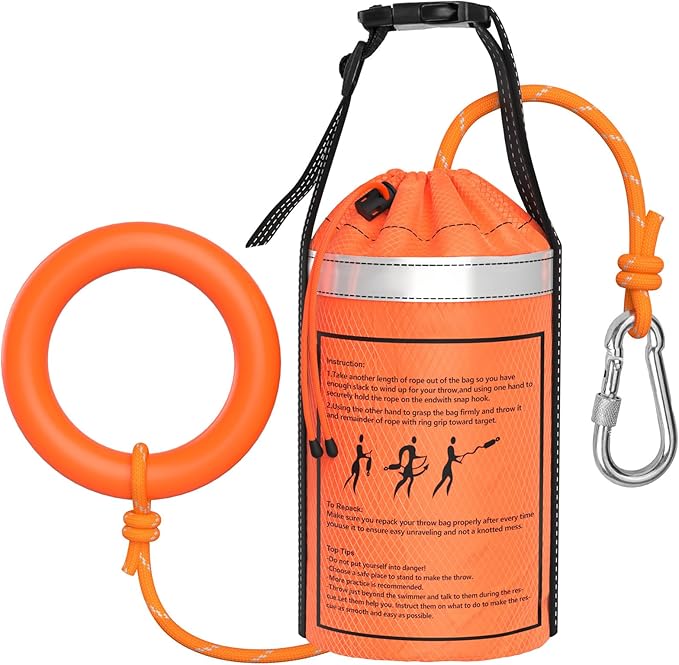 NTR Water Rescue Throw Bag with 50/70/98 Feet of Rope in 3/10 Inch Tensile Strength Rated to 1844lbs, Throwable Device for...