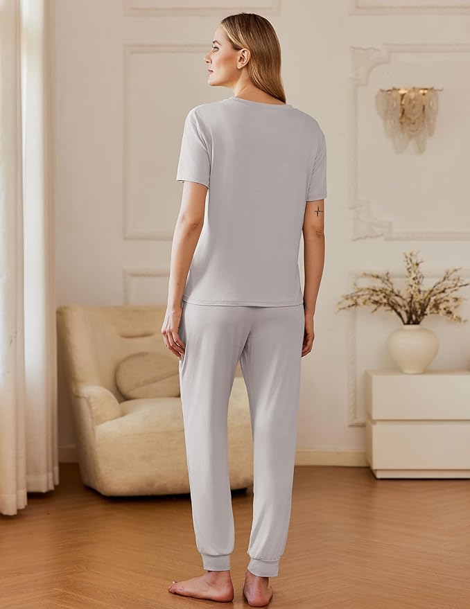 Ekouaer Pajamas for Women Set 2 Pack Lounge Set Short Sleeve Pjs Joggers Long Pants Loungepwear with Pockets