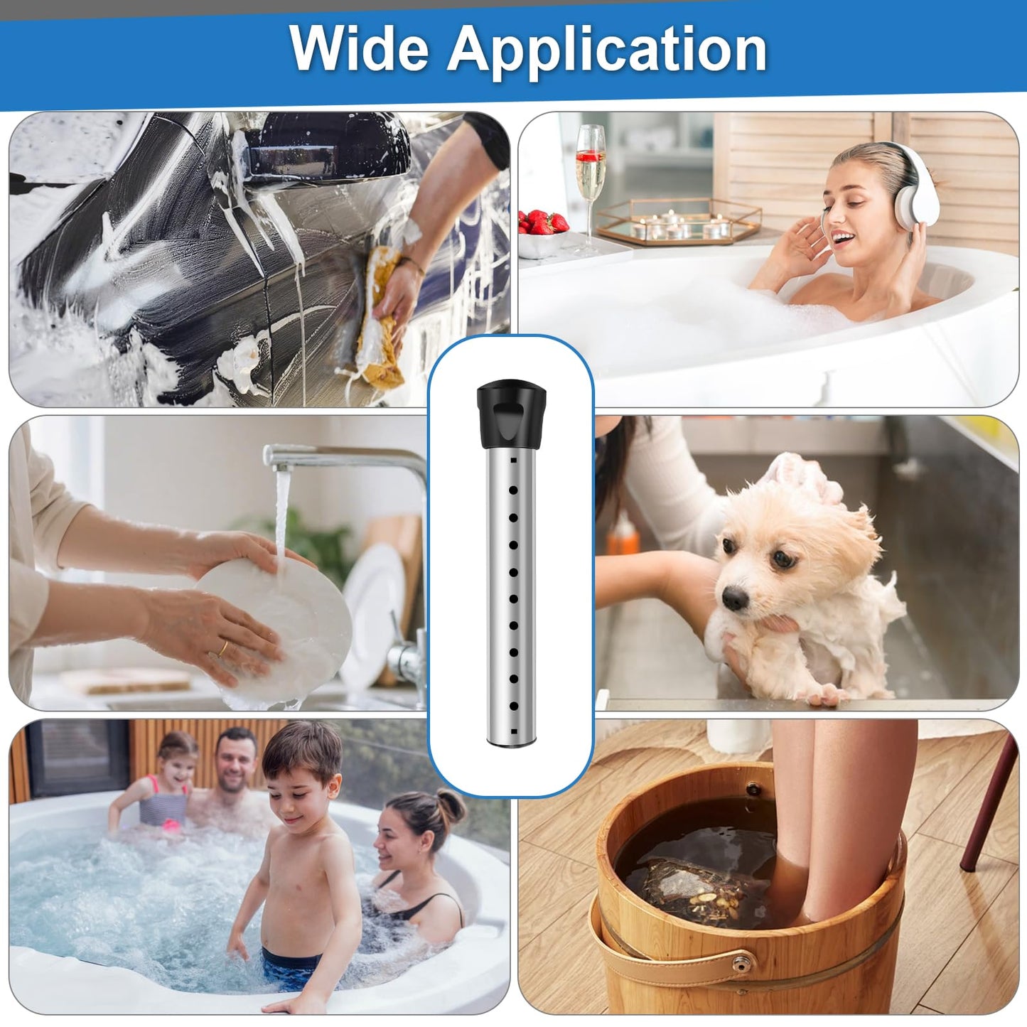 2000W Immersion Water Heater Electric,Portable Water Heater with 304 S S Guard and LCD Thermometer, Anti-Scald, Fast Heating in Minutes Suitable for Bathtub and Bucket