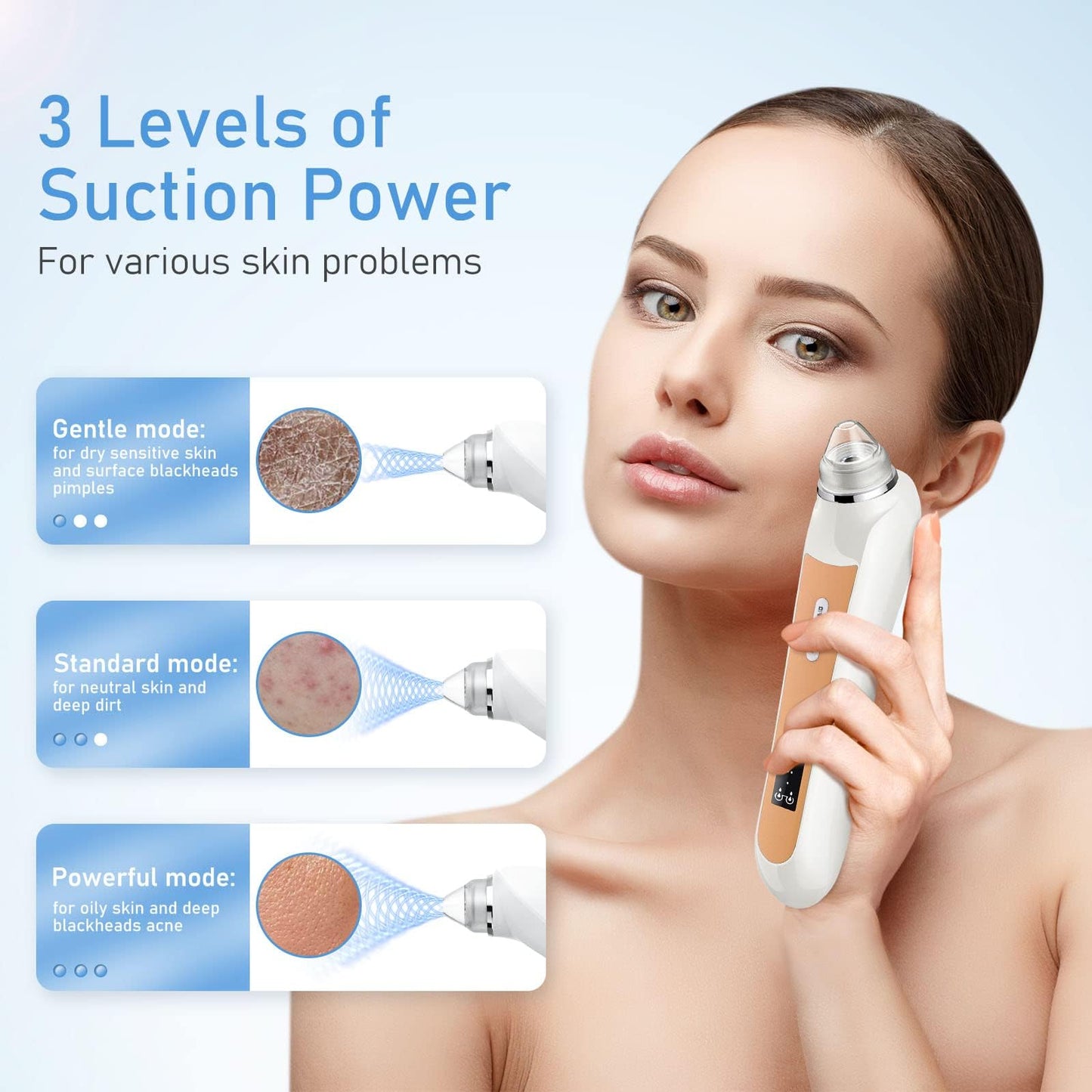 Facial Pore Blackhead Remover Vacuum, 1080P Camera Blackhead Remover, 20x Zoom, 8 LEDs & 3 Suction Modes, 800mAh Battery & USB -