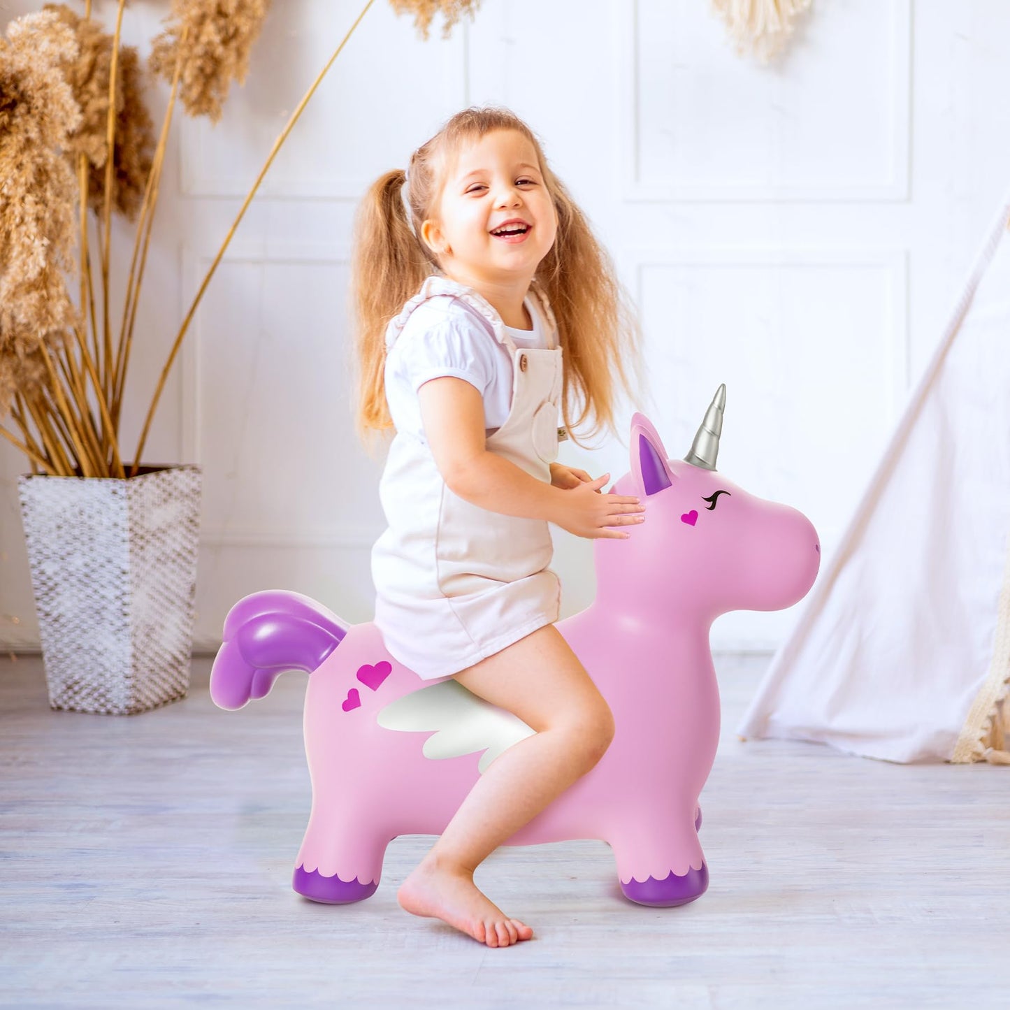 ZOOJOY Unicorn Bouncy Hopper, Inflatable Bouncy Horse Hopping Toys for Toddlers, Indoor Outdoor Bounce and Ride On Bouncer Boys Girls, Birthday Gifts for 18 Months 2 3 4 5 6 Year Old with Pump