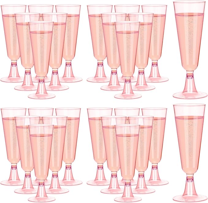 mwellewm 50 Pcs Plastic Champagne Flutes, Disposable Clear Champagne Glasses 5oz Plastic Wine Glasses, Assemble Champagne ...