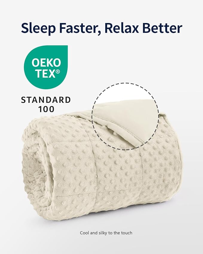 Mr. Sandman Weighted Blanket for Adults Queen Size 15 lbs, Soft Cooling Heavy Minky Blanket for Sleep, Washable Throw Blanket with Glass Beads, 60 x 80 Inches, Ivory