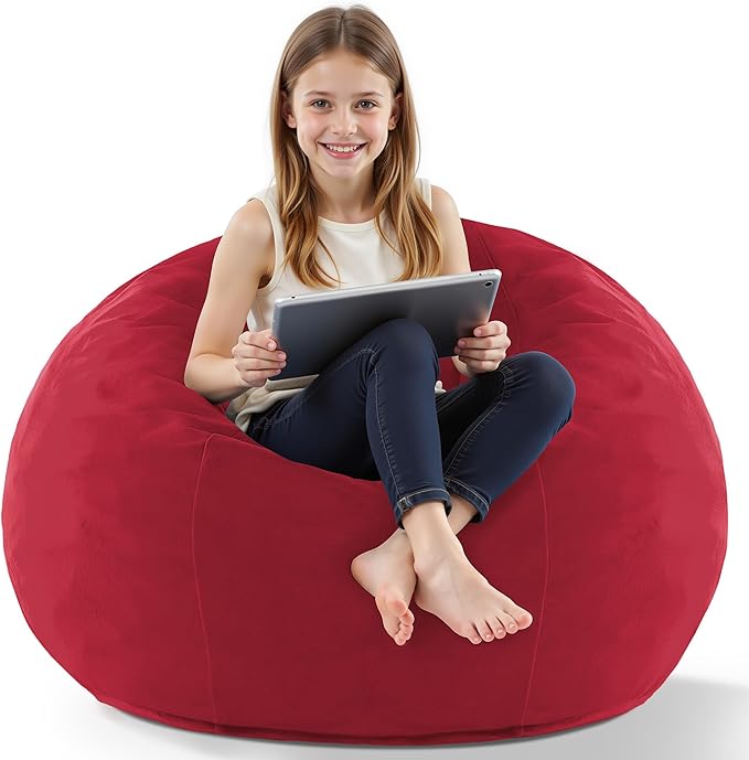 HABUTWAY 2FT Bean Bag Chair, 2' Beanbags Small Bean Bag Chairs with Filling, Teardrop Bean Bag Chair Luxurious Velvet Ultra Soft Fur with Removable Cover (Red)