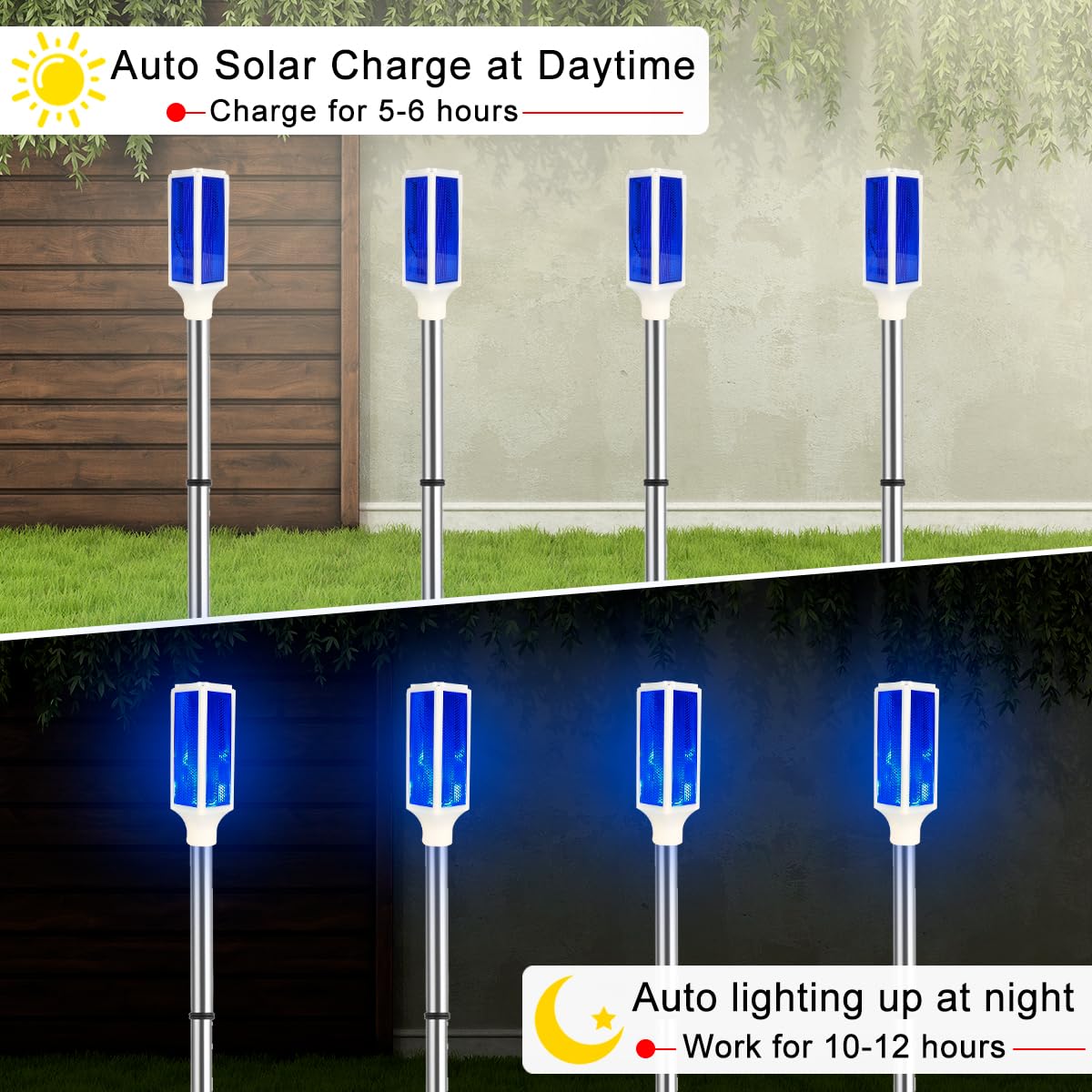 Aolyty Solar Lights Outdoor, Waterproof Driveway Markers Reflective, Warning Flash Light with 2 Lighting Modes, LED Solar Light 4 Pack for Parking Lots, Yard, Sidewalk, Stop Sign, 30 Inches (White)