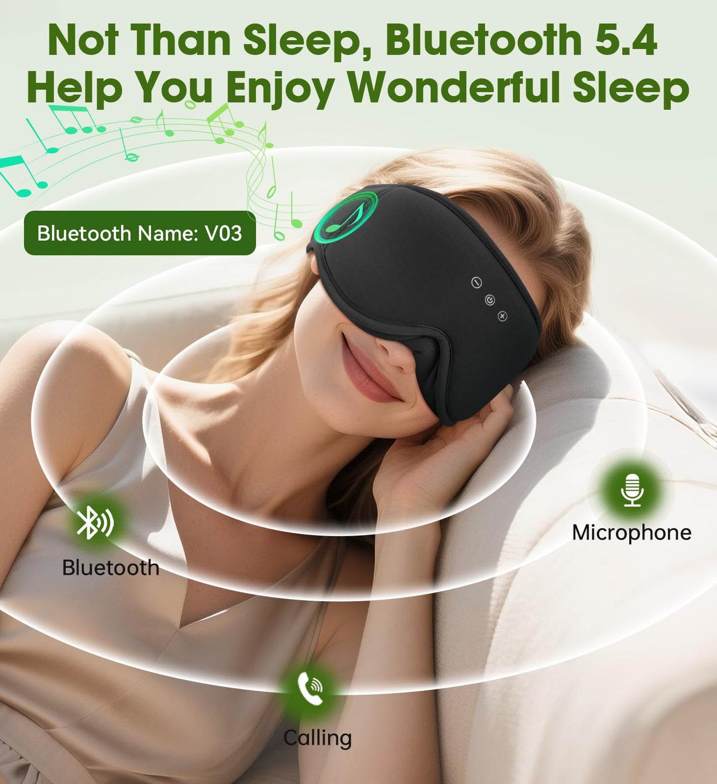ZHENYEMEI Bamboo Cotton Sleep Mask with Bluetooth Wireless Headphones - Blackout Eye Mask for Sleeping 3D Contoured Sleep Headband Ear Muffs Lengthen & Low Noise Hook for Better Experience (Black)