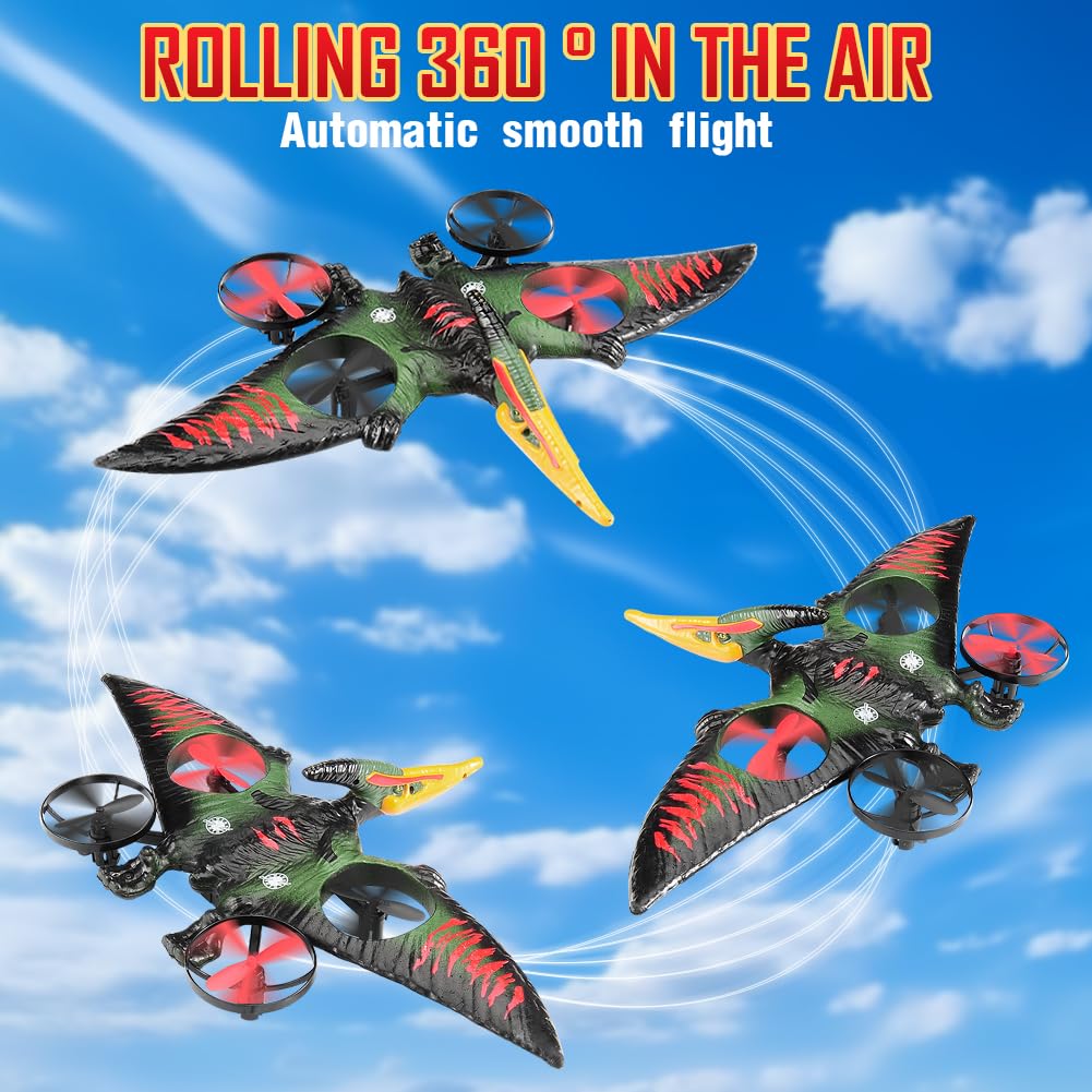 Pterodactyl Drone Dragon Toys Drones for Kids and Adults Easy to Flying Dinosaur Toys Remote Controlled Aircraft for Beginners Hobby RC Plane Toys Birthday Gifts for Boys 8-12