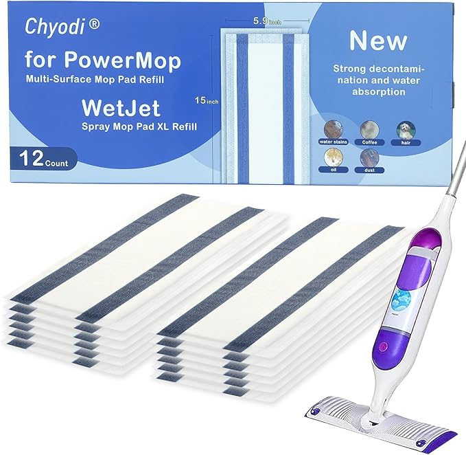 12 Count Disposable Mop Pads for Swiffer WetJet Spray Mop/Power Mop,for Bona Mop, Powerful Stain Removal Effortlessly Cleans Hardwood, Tile and Laminate Floors