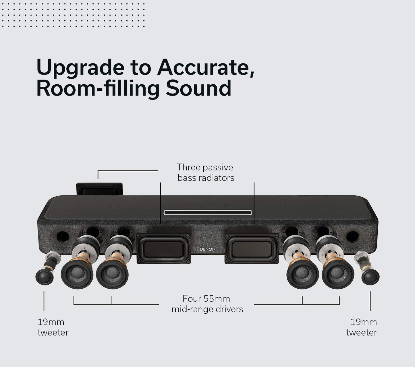 Denon Home Sound Bar 550 + Wireless Subwoofer Bundle (HEOS Built-in) – Dolby Atmos 3D Audio, Wi-Fi/Bluetooth Streaming, Alexa, AirPlay 2, & Multi-Room Support