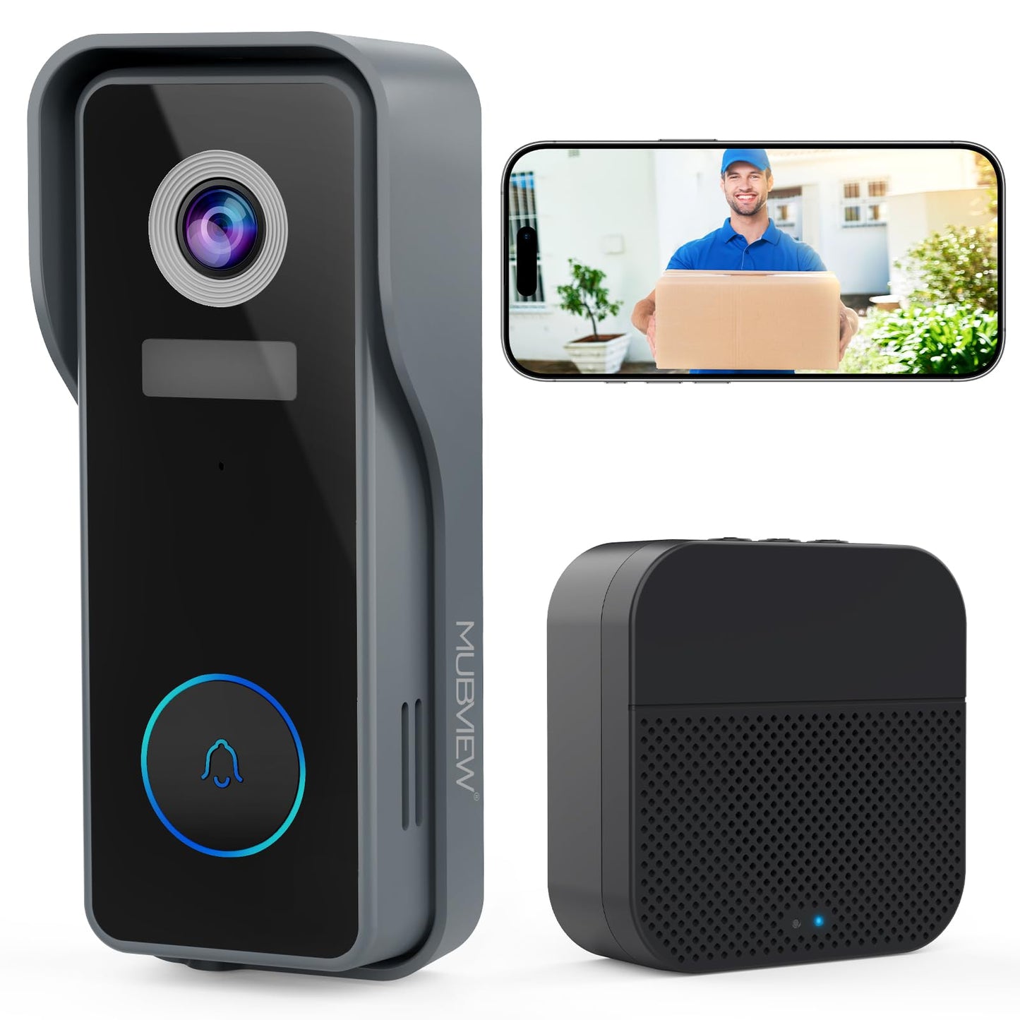 MUBVIEW Wireless Doorbell Camera with Chime, 2K Video Doorbell Wireless with Voice Changer, Motion Detection, Anti-Theft, Night