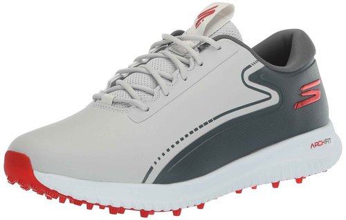 Skechers Men's Max 2 Arch Fit Waterproof Spikeless Golf Shoe, Grey/Red, 8.5 Wide
