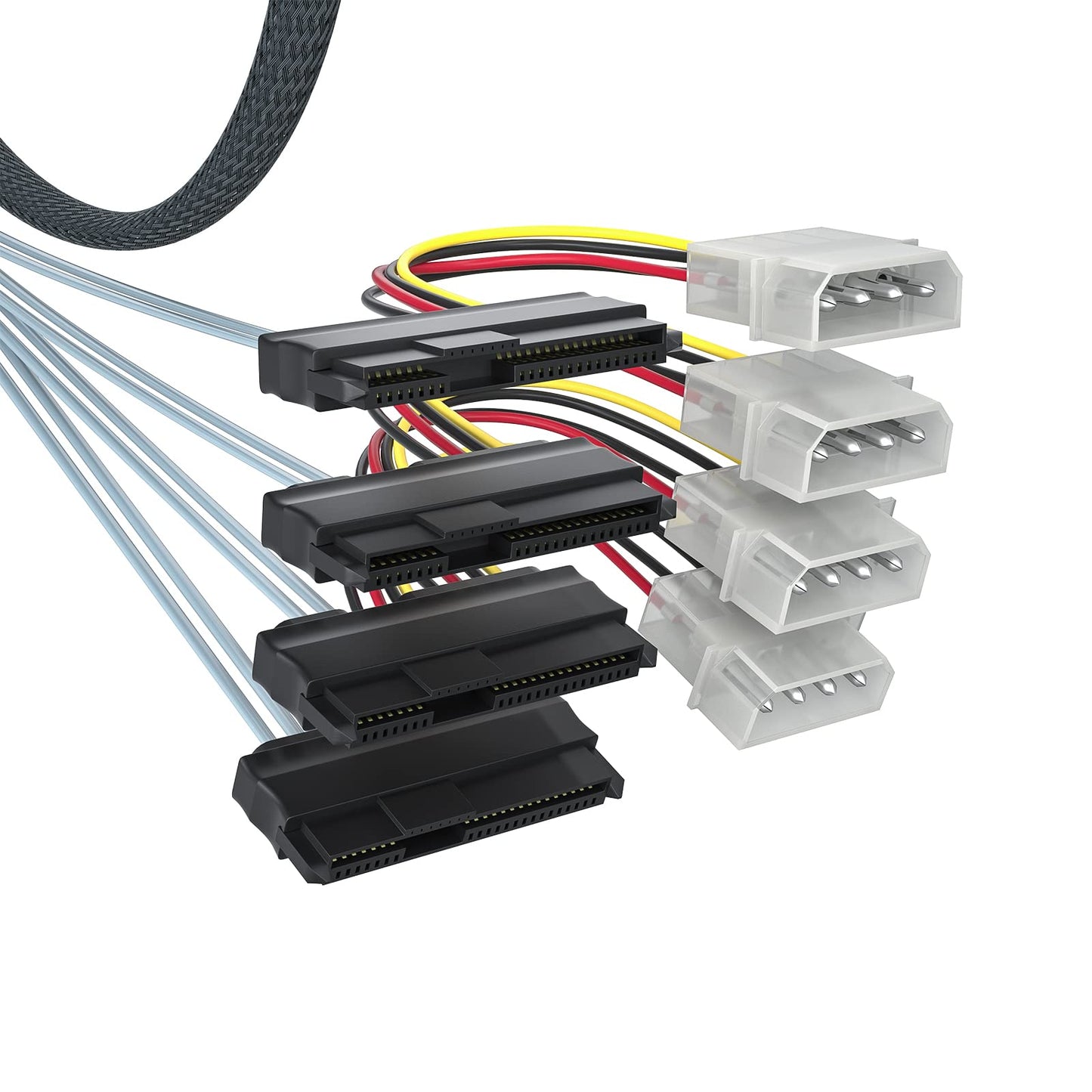Internal Mini Sas Hd Sff-8643 To 4Xsff-8482 Fan-Out Sas Cable With Ide Molex Sata Power For Raid Controller To Hard Drive, 12Gb/