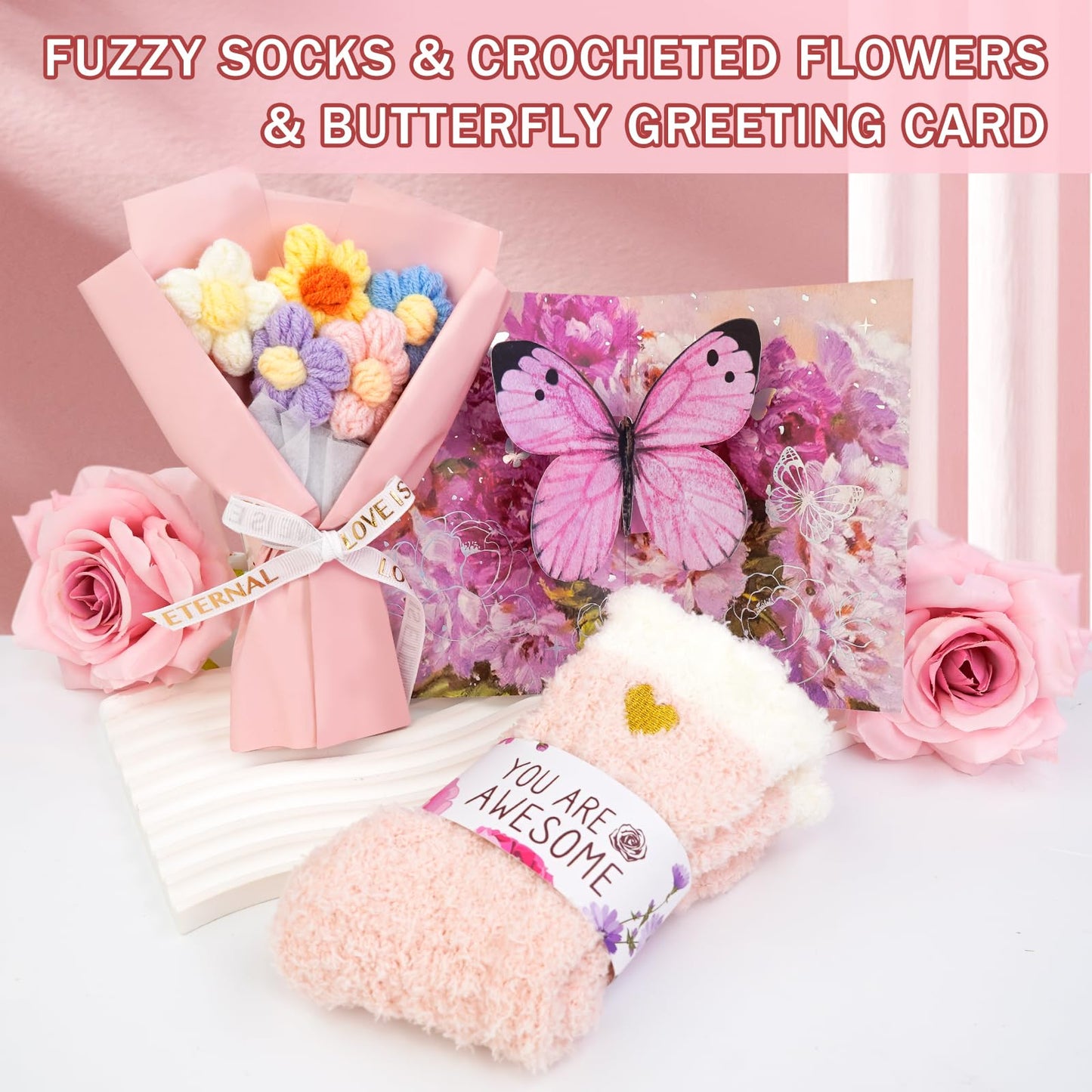 ElatedMore Birthday Gifts for Women Friendship Self Care Package Gifts for Women Get Well Soon Gift Baskets Relaxing Blanket Gifts Box for Sister Mom Wife Friend Her Fantasy Box (Pink)