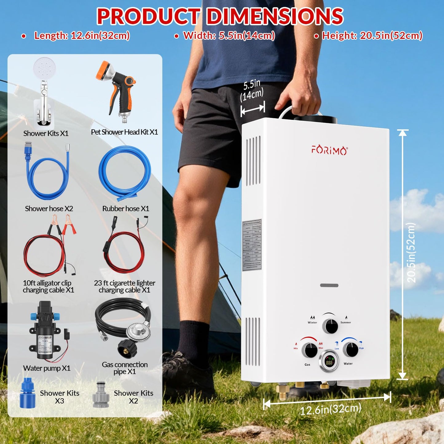 Tankless Water Heater Propane,2.64GPM 10L Outdoor Portable Water Heater,with 2 GPM Water Pump, Instant Propane Water Heaters with Digital Display Multi-Protection for Camping Trips Boat Cabins