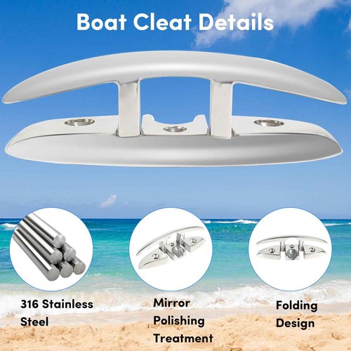 316 Stainless Steel Boat Cleats 6 Inch, Marine Grade Dock Cleats with Stainless Steel Bolts and Back Plate,Boat Dock Cleats Folding Dock Cleats for Deck and Boat (4 Pack)