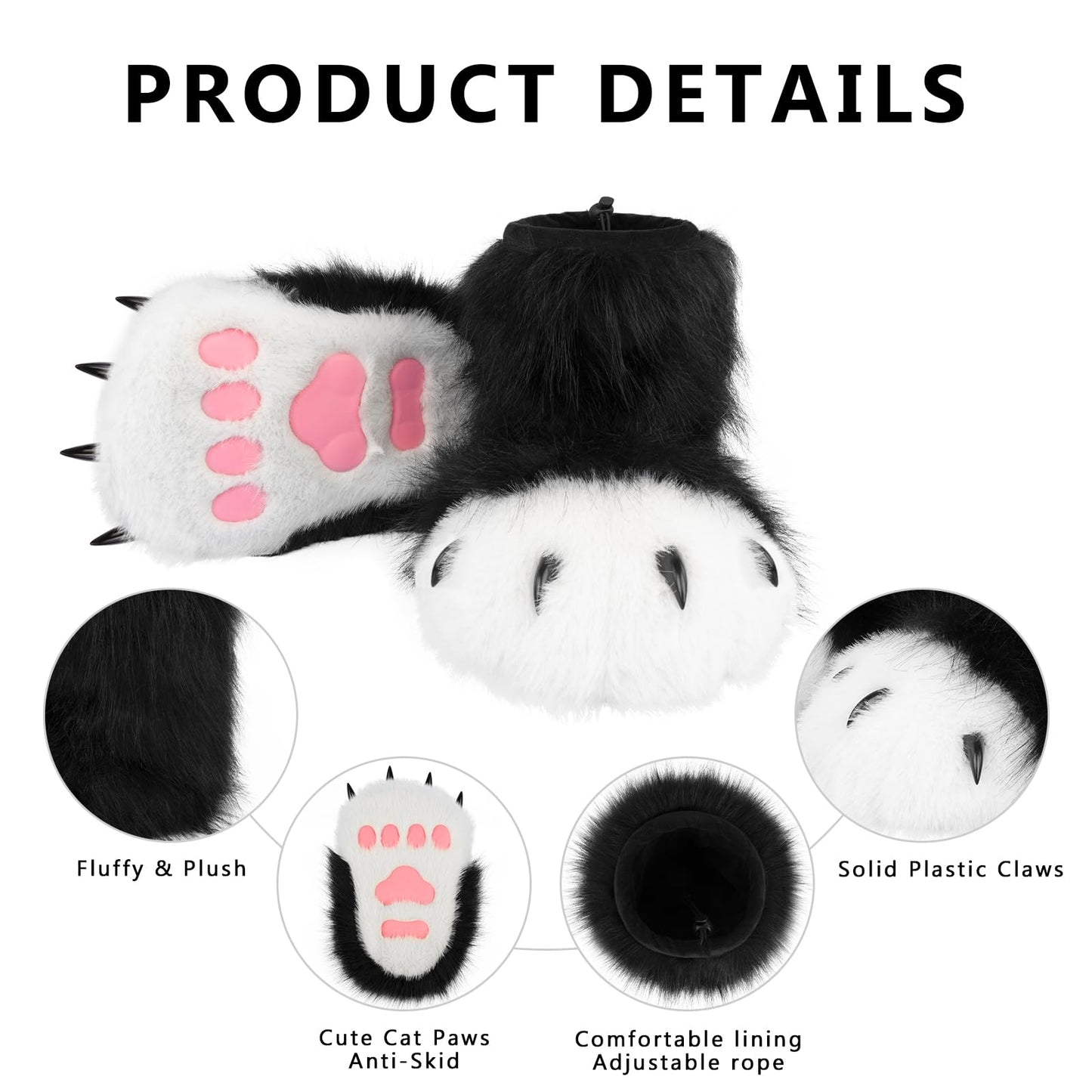 hbbhml Furry Faux Fur Shoes Animal Cat Fox Fursuit Feet Paw Slippers Plush Fluffy Warm Claw Boots Costume Accessories