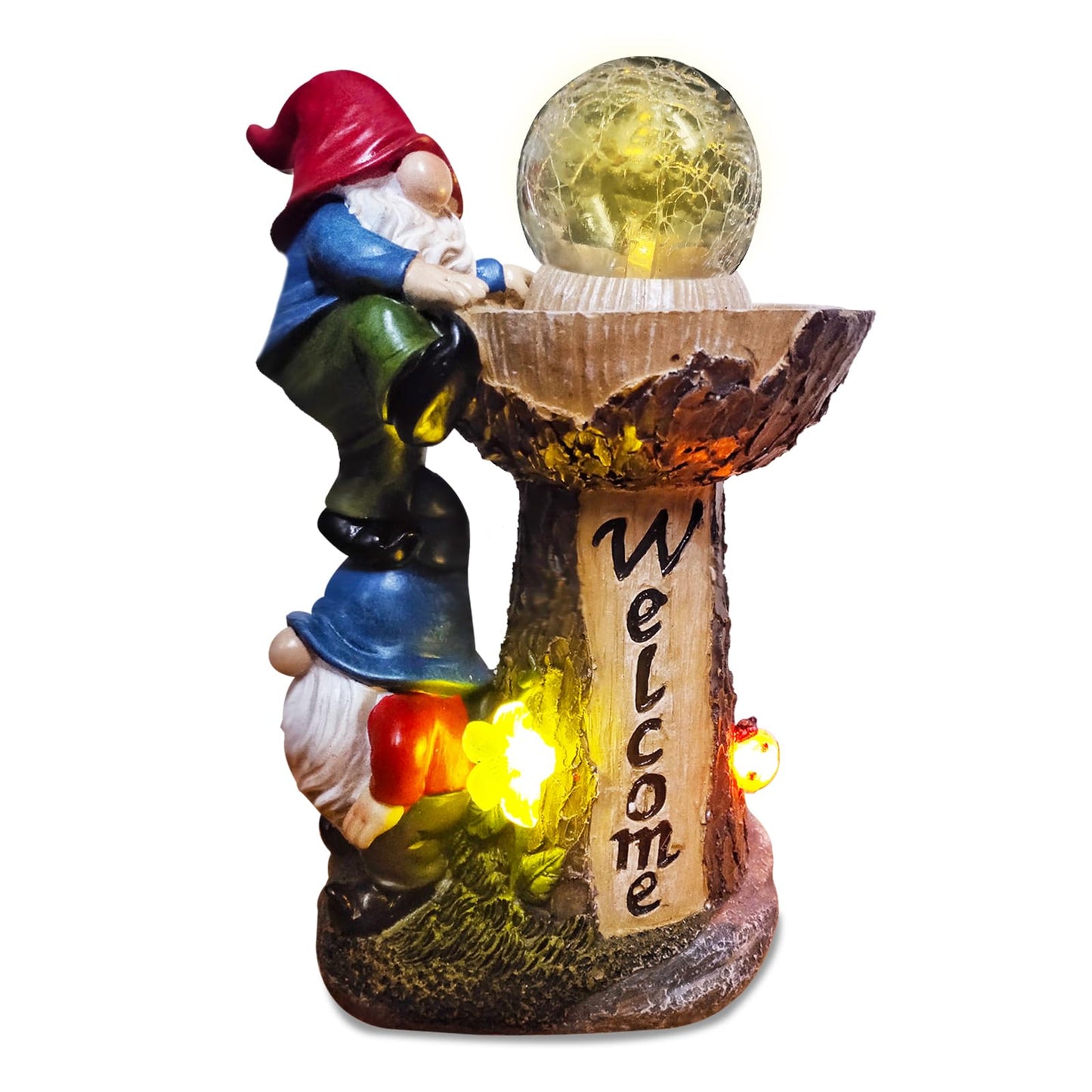 Binqiuu Garden Gnome Statues, Garden Statues for Outside with Solar LED Lights,10.4 in Funny Double Gnomes Sculptures Outdoor Decorations for Yard, Ideal Gnomes Gifts for Women/Grandma/Mom