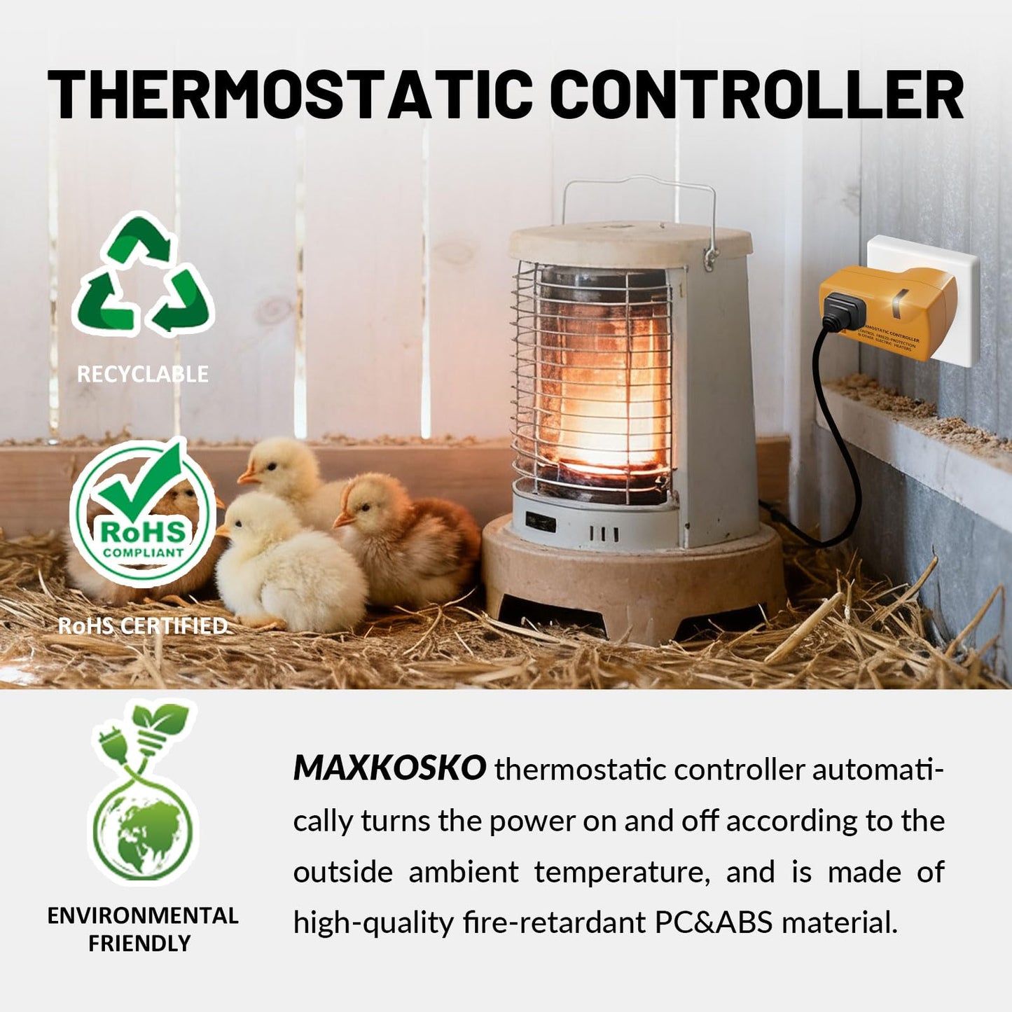 MAXKOSKO 2 PCS Freeze Thermostatically Controlled Outlet，Automatically Turn On Below 38 °F and Off Over 50 °F