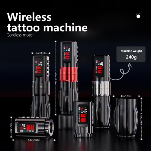BIGWASP Z4 Wireless Rotary Tattoo Machine Pen with 6 Adjustable Stroke Lengths, 1800mAh Long-Lasting Battery and Extra Backup, Powerful Coreless Motor, Designed for Professional Artists - Grey