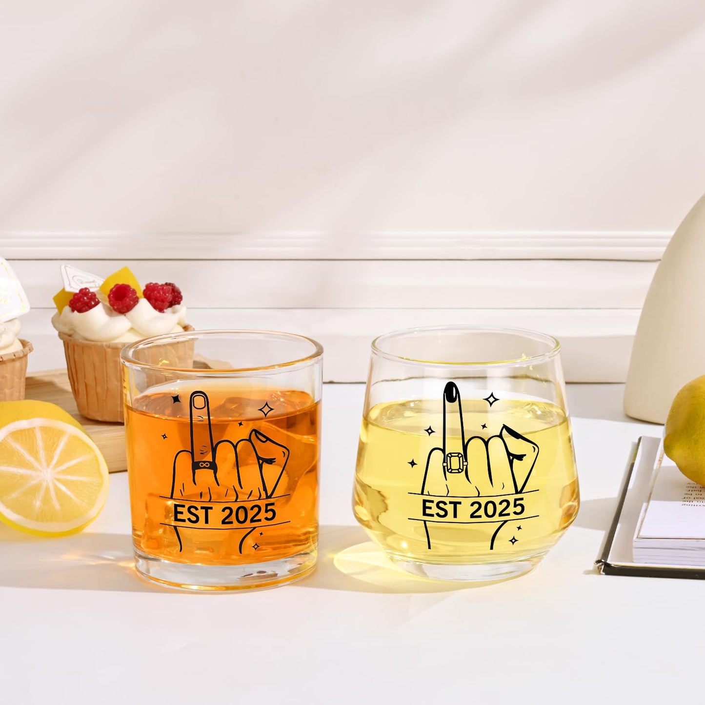 Futtumy Ring Finger Est 2025 Wine Glasses and Whisky Glasses, Wedding Gifts for Couples, Bridal Shower Gifts, Engagement Gift for Couples Bride and Groom Mr. Mrs. His Hers Bride To Be
