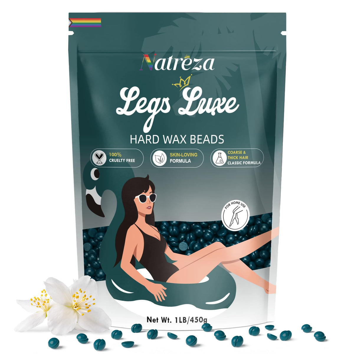 Natreza Wax Beads for Hair Removal, 1lb Hard Wax Beans for Full Body, Brazilian, Bikini, Legs, Arms, Face, Thick Hair Formula, W