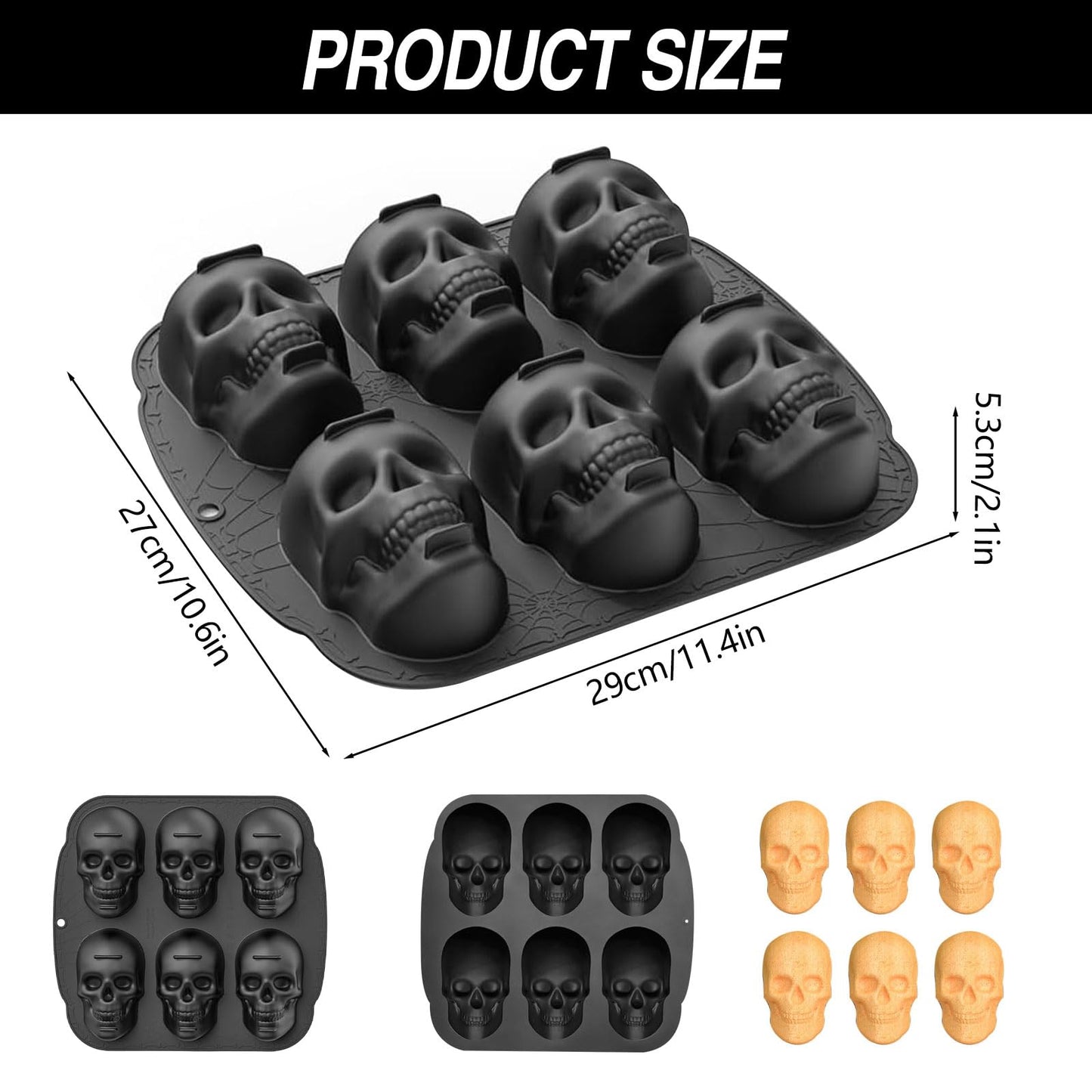 Halloween Skull Cake Pan Silicone Mold - 6 Cavities Skull Ice Mold, Pirate Baking Pan for Baking Halloween Birthday Party Ice Cube Tray
