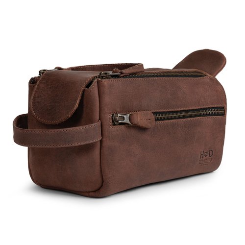 Hide & Drink, Toiletry Bag w/Handles, Hygiene Organizer, Travel Dopp, Razor Case, Bathroom, Shaving, Cosmetic Storage, Travel & Grooming Essentials, Full Grain Leather, Handmade, Bourbon Brown