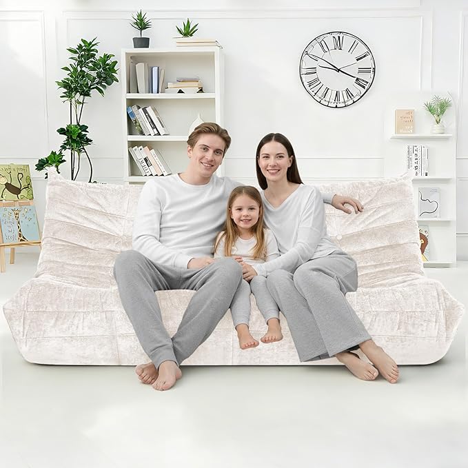 HABUTWAY Bean Bag Chair, Giant Bean Bag Chairs for Adults, 3 Seater Fireside Chair, Lazy Large Floor Bean Bag Sofa for Living Room, Bedroom, Dorm, Office (Beige)